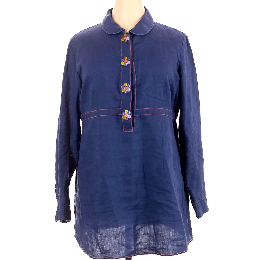 Boden spring boho 14 xl 100% linen dress tunic excellent cond blue flowers
